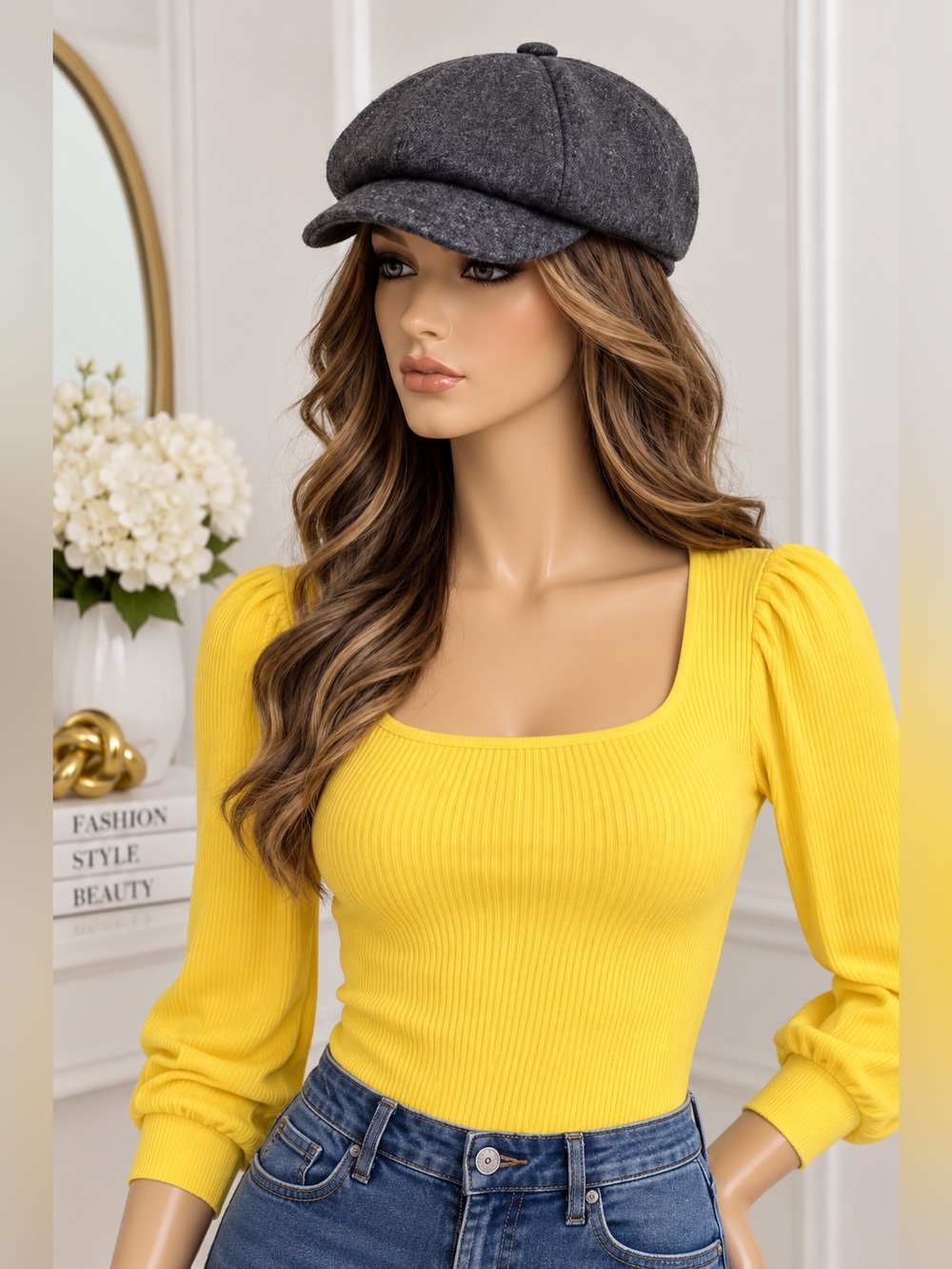 Gray Newsboy Cap Unisex Classic Eight Panel Flat Cap Casual Hat
